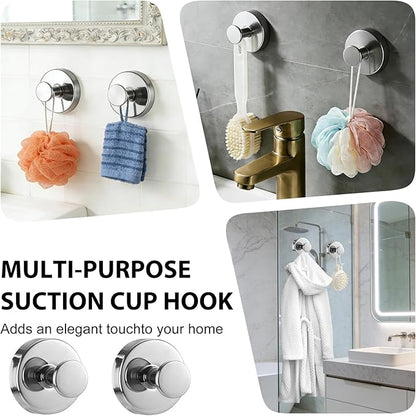 HESUSLA Suction Cup Hooks for Wreaths on Glass,2025 New Model No-Drill Suction Cup Hooks,Wreath Hangers for Front Doors,Metal Towel Hooks for Showers Bathrooms Mirrors(2 Pack,Chrome)