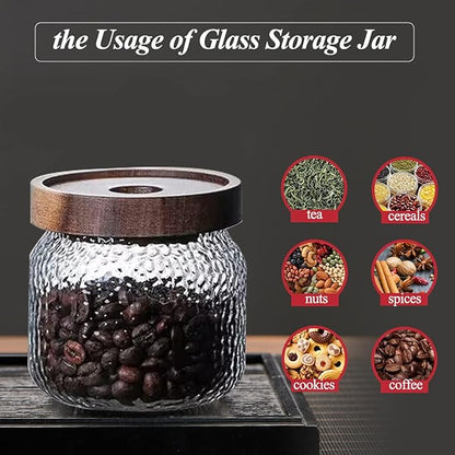 Viovian 10 OZ Glass Jar with Lid Food Vintage Decorative Glass Storage Jars Coffee Nuts Canister Anti-Slip Kitchen Container for Sugar Candy Cookie Spice Tea 300ML