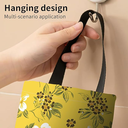 Plastic Bag Holder, Wall Mount Grocery Bag Organizer, Funny Hanging Trash Bag Storage Dispenser for Home Kitchen Boho White Flowers