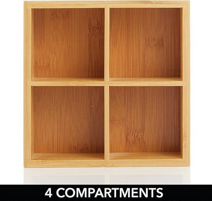 mDesign Bamboo Divided Storage Bin Container, Drawer Organizer Crate Box for Kitchen Pantry Cabinet, Shelf, Island Countertop, Holds Snacks, Spices, Drinks, Echo Collection, Natural/Tan