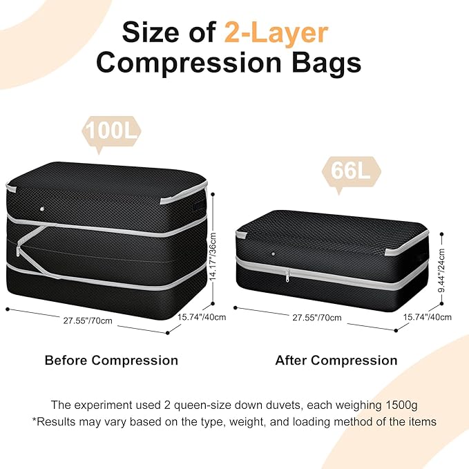 Easortm Comforter Storage Bag - Large Capacity Bedding Storage Bags Ultra Space Saving Self Compression Organizer, Washable Compression Bags for Storage Comforter Blanket Duvet Pillow, 2-Pack, Black