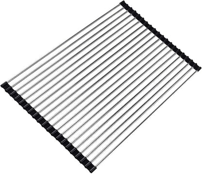 Ahyuan Roll up Dish Drying Rack Over The Sink Kitchen Roll up Sink Drying Rack Stainless Still Portable Drainer Foldable Dish Rack (Black, 17.8''X13.5'')