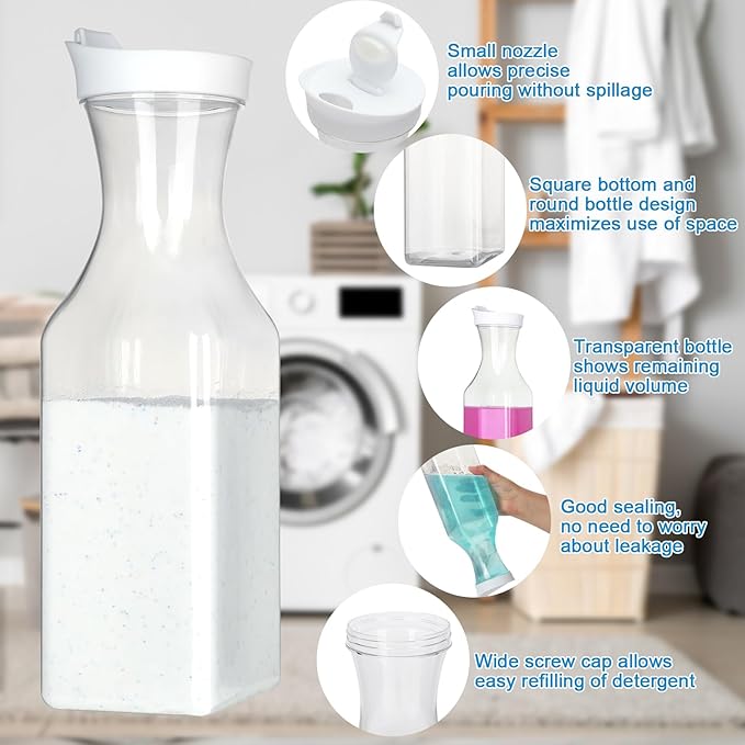 6 Pack Laundry Detergent Dispenser 53 oz Laundry Soap Dispenser with 20 Label Laundry Room Organization for Liquid Powder Bleach Scent Booster Beads