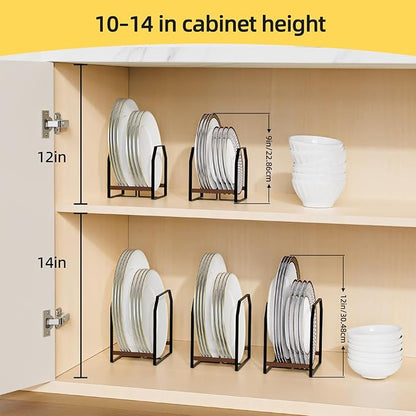 TIPSYTREE 4 Pack Plate Organizer for Cabinet, Arched Metal Dish Holder Rack, Plate Rack Organizer for Cupboard, Space Saver Dish Storage Rack, Holds 6–12 Inch Plates, 2 Large 2 Small, Black