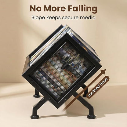 DVD & CD Storage Rack, Blu ray Storage Shelve Holds Up To 28 DVD Cases, Wooden Media Holder also Used for CDs, Video Game, Vhs Taps Storage, Retro Style Desktop organizer