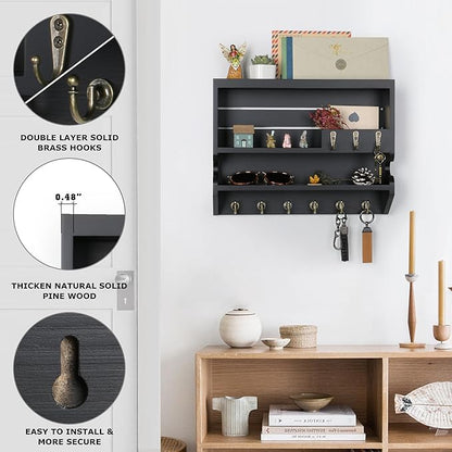 Key Holder for Wall, Mail Organizer Wall Mounted, Black