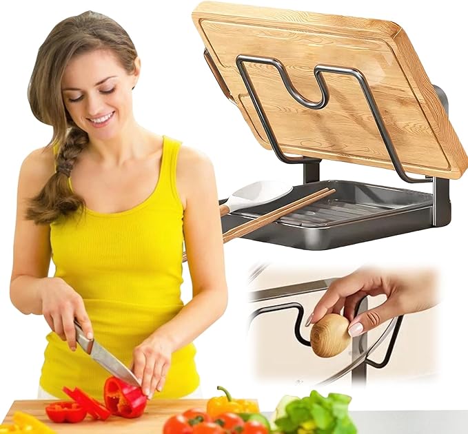 Pot Lid Organizer and Holder, Kitchen Countertop Storage Rack with Removable Drip Tray & Spoon Rest, 2-Tier Space-Saving Stand for Pots and Pans Lids