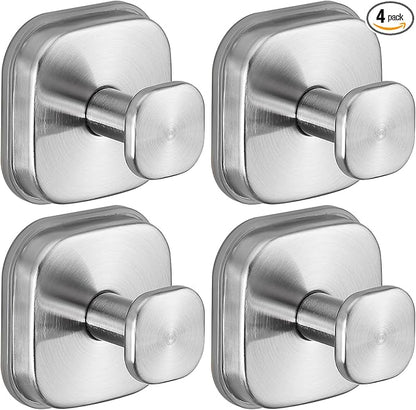 Supopular Suction Cup Hooks for Shower Heavy Duty No-Drill– Reusable Multi-Purpose Hooks Adheres to Glass, Mirrors, Tiles & Smooth Surfaces for Towels, Robes, Loofah& Body Sponge (4, Brushed Nickel)