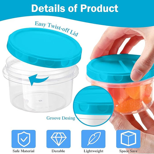 Sieral 36 Pack 8 oz Freezer Containers with Lids Reusable Deli Freezer Storage Containers Stackable Plastic Thick Twist Top Jars for Takeout Food Round Wide Mouth Lunch Snack (Sky Blue)
