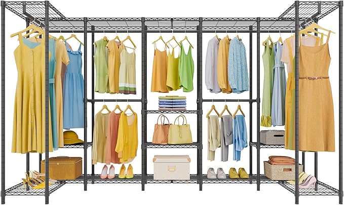 VIPEK U70 Extra Large Heavy Duty Clothes Rack, Freestanding Portable Closet for Bedroom Storage Wardrobe Closet Organizer Wire Clothing Rack for Hanging Clothes, Load 1670lbs, Black