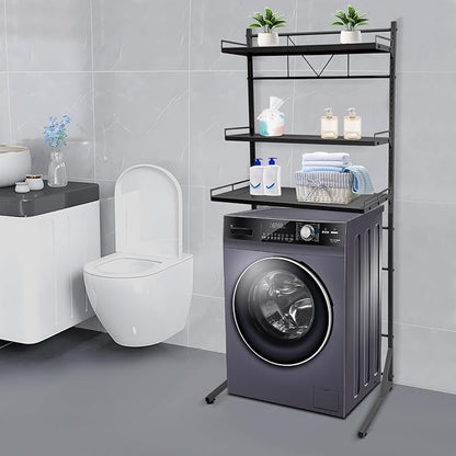 Eapmic Over The Washer and Dryer Storage Shelves, Laundry Room Standing Shelf, 3 Tier Expandable Washer and Dryer Rack with Adjustable Height, Over Toilet Washing Machine Width Within 25.2" (Black)