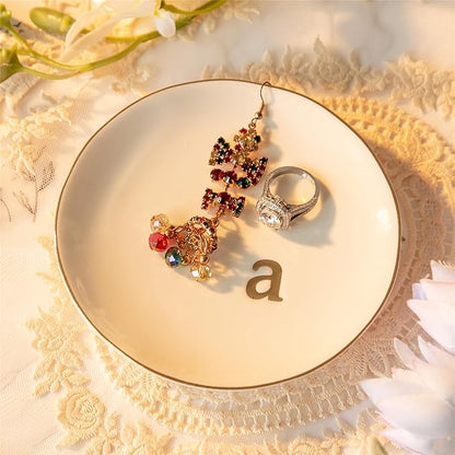 COMMGOAL Ceramic Ring Holder for Jewelry, Jewelry Tray, Ring Dish, Aesthetic Room Decor, Engagement Gifts Bride Gifts Wedding Gifts for Women, White, 4.75"(A)