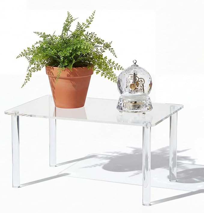 1 Pcs 15 Inch Acrylic Risers Display Stands Rectangular 4-leg Acrylic Plant Stand, 6mm Thick Clear Shelf Riser Display Stands for Decor Collectibles Figures and Item Photography