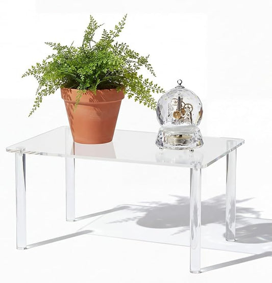1 Pcs 15 Inch Acrylic Risers Display Stands Rectangular 4-leg Acrylic Plant Stand, 6mm Thick Clear Shelf Riser Display Stands for Decor Collectibles Figures and Item Photography