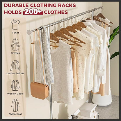 Heavy Duty Clothes Rack Load 480 LBS Rolling Clothes Racks for Hanging Clothes, Commercial Collapsible & Portable Metal Garment Rack, Coat Rack on Wheels