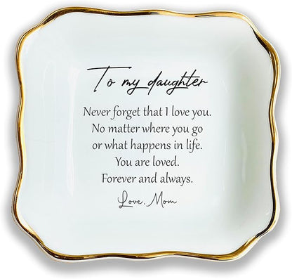 To My Daughter Gift, Ceramic Ring Dish For Girl Bride From Mom, Jewelry Dish, Trinket Tray, Daughter Birthday Gift, Daughter Present, Wedding Gift, Mother And Daughter, Daughter In Law Gift…
