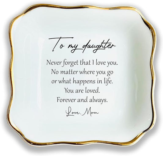 To My Daughter Gift, Ceramic Ring Dish For Girl Bride From Mom, Jewelry Dish, Trinket Tray, Daughter Birthday Gift, Daughter Present, Wedding Gift, Mother And Daughter, Daughter In Law Gift…