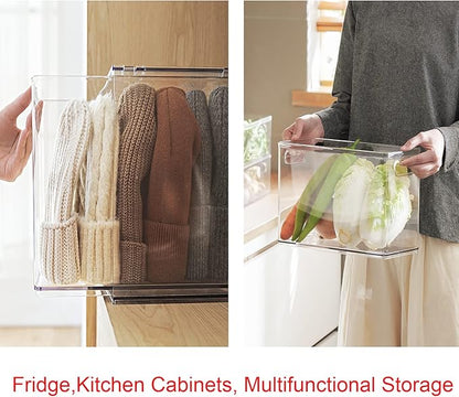 Abiudeng Refrigerator Organizer Bins, Refrigerator Storage Bins Drawers Stackable Clear Fridge Organizer - BPA Free Plastic Storage Drawers
