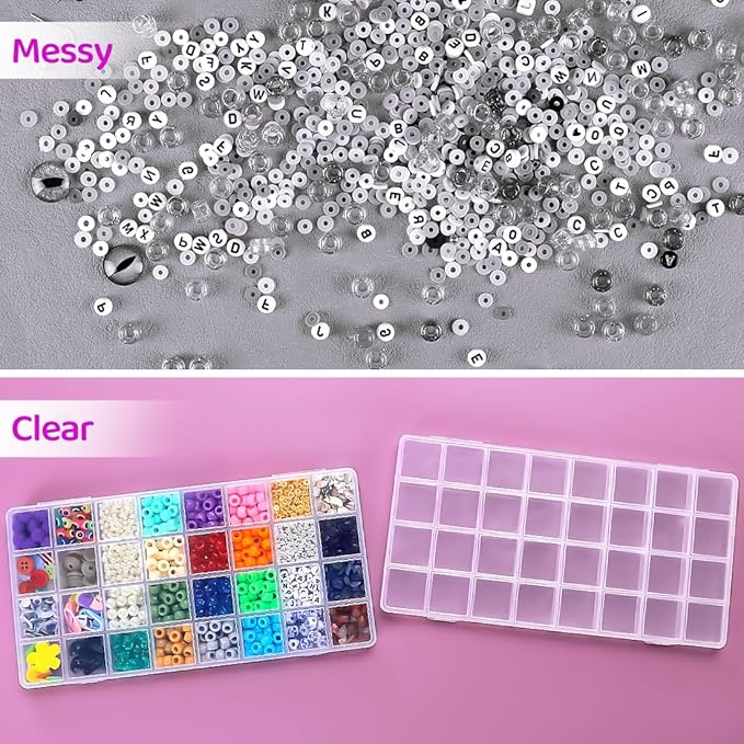 Eppingwin 32 Grids Bead Organizer, Craft Organizers and Storage, Acrylic Organizers, plastic Bead Organizer Box for Crafts Organizing Storing (2 pcak)