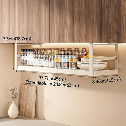 Hanging Under Shelf Storage Basket, Adjustable Width Under Cabinet Add-on Storage Racks, Heavy Duty Slide-in Baskets Organizer for Cabinet Pantry Kitchen, 1 Pack, 8.46"D x 17.7"W x 7.36"H