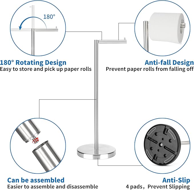 Brushed Nickel Toilet Paper Stand,Free Standing Toilet Paper Holder Stand,4 Pounds Bathroom Toilet Paper Storage with Heavy Base for 4+1 Rolls,Toilet Tissue Holder,Toilet Roll Stand, RGJ-1C
