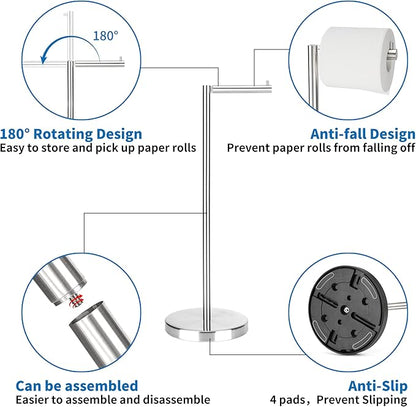 Brushed Nickel Toilet Paper Stand,Free Standing Toilet Paper Holder Stand,4 Pounds Bathroom Toilet Paper Storage with Heavy Base for 4+1 Rolls,Toilet Tissue Holder,Toilet Roll Stand, RGJ-1C