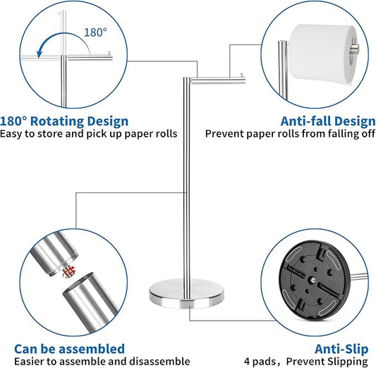 Brushed Nickel Toilet Paper Stand,Free Standing Toilet Paper Holder Stand,4 Pounds Bathroom Toilet Paper Storage with Heavy Base for 4+1 Rolls,Toilet Tissue Holder,Toilet Roll Stand, RGJ-1C
