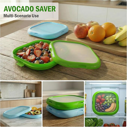 LYLHZRMDGC 2 Pack Reusable Silicone Storage Boxes, Avocado Saver & Onion Storage for Avocado, Cut Onions, Tomatoes, Garlic and Leftovers in Fridge (Blue/Green)