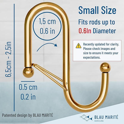 Blau Marité 10-Pack Metal S Hooks for Hanging – Heavy-Duty S-Shaped Hooks with Safety Buckle – Fits Bars up to 0.6 In – Anti-Drop Hook for Kitchen, Pot Racks & Towel Bars – Gold (Small)