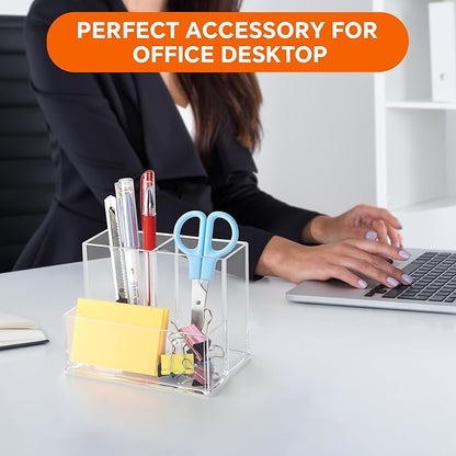 Pen Holder for Desk, Clear Acrylic Pencil Holder for Desk, Marker Holder with 3 Compartments, Pencil Organizer for Home, Office, Classroom, Bathroom | for Desk, Pencil Holder, for Desk, Marker Holder, Pencil Organizer