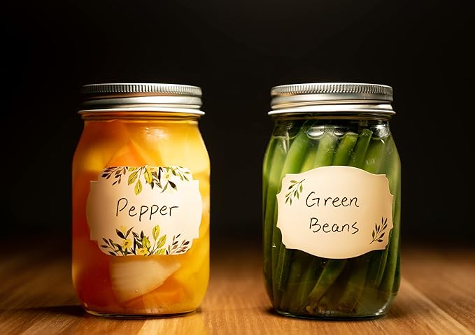 MONEST Waterproof & Oil Resistant Jar & Lid Stickers - Pantry/Canning, Spice & Bottle Labels (Floral 3x2)