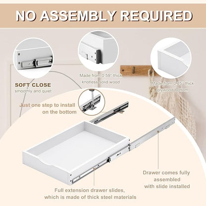 Menkxi 2 Set Pull out Tray Cabinet Organizer Wooden Pull Drawers storage Slide out Pantry Shelf for Base Cabinet Kitchen Gentle Close Fully Assembled Accessories(White,15'' X 21'' X 3'')
