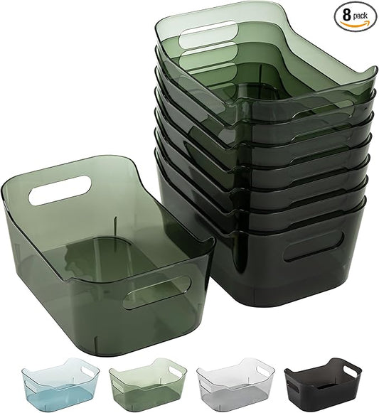 Tiawudi 8 Pack Plastic Storage Bins, Clear Pantry Organizers and Storage Containers, Multi-Use Organizer Bins for Kitchen, Bathroom, Office, Shelf, Fridge, Home Edit and Cabinet Organizers