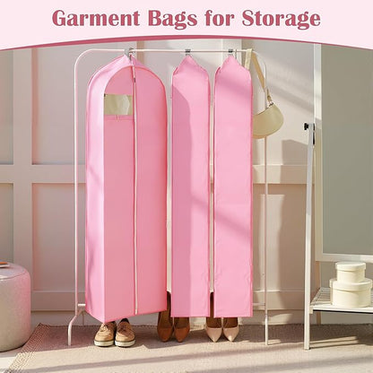 2 Pcs 10" Gusseted Garment Bags for Hanging Clothes Dress Bags for Gowns Long Closet Waterproof Garment Covers Wedding Dress Cover Traveling Clothes Protector (Pink,65 Inch)