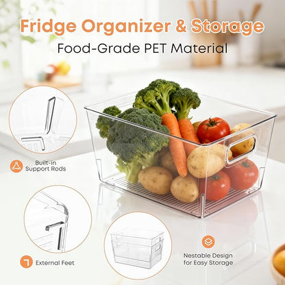 MOONEDGE Large Clear Plastic Storage Bins 8 Pack, 12" x 8" x 6" Durable Organizers for Pantry, Kitchen, Garage, Closet, Laundry Room & Office, Food Safe, Easy to Clean, Complete Home Storage Solution