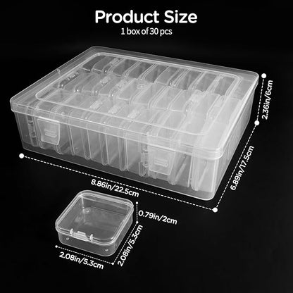 30Pack Bead Organizer Box With Hinged Lid - Clear Bead Storage Containers for Organizing DIY Jewelry Craft and Bracelet Making - Mini Plastic Bead Box (30Pack 2.15 X 2.15 X 0.8inch)
