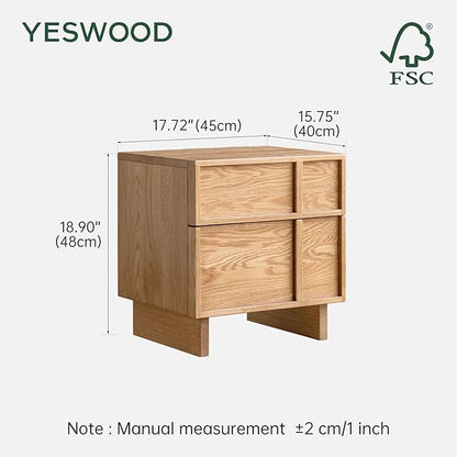 YESWOOD Solid Wood Nightstand Set of 2, Natural Wood Nightstand with Drawers, Mid Century Modern Nightstands, Wood Bedside Table for Small Space, Boho Night Stand for Bedroom,18.90" H