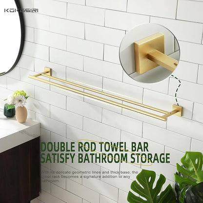 KOKOSIRI Bathroom Towel Bar 36'' Towel Holder with Two Rails Wall Mount Towel Shelves 36 Inch Brushed Gold Stainless Steel B5005BG-L36