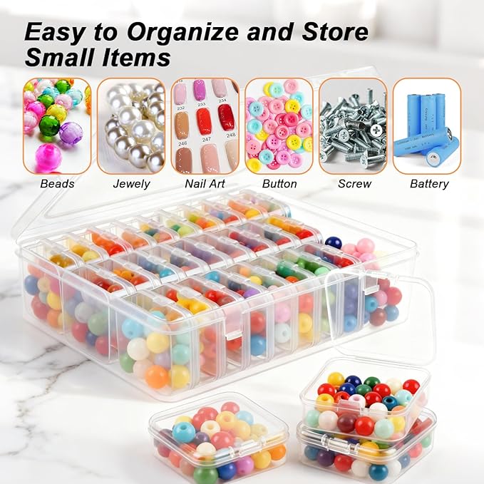 Bead Organizer Box，31Pcs Clear Bead Organizers and Storage Mini Rectangle Plastic Containers, Ideal for DIY Jewelry, Bracelet Making, Nail Art & Small Craft Parts