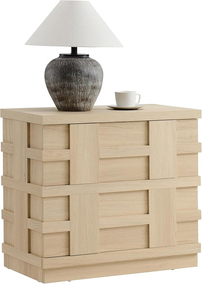 VividVibe Night Stand, Nightstand with Drawers, Bedside Table Large 3D Woven Texture Side Table Bedroom Home Office, End Table Mid Century Modern Accent Wooden Night Stand Light Oak