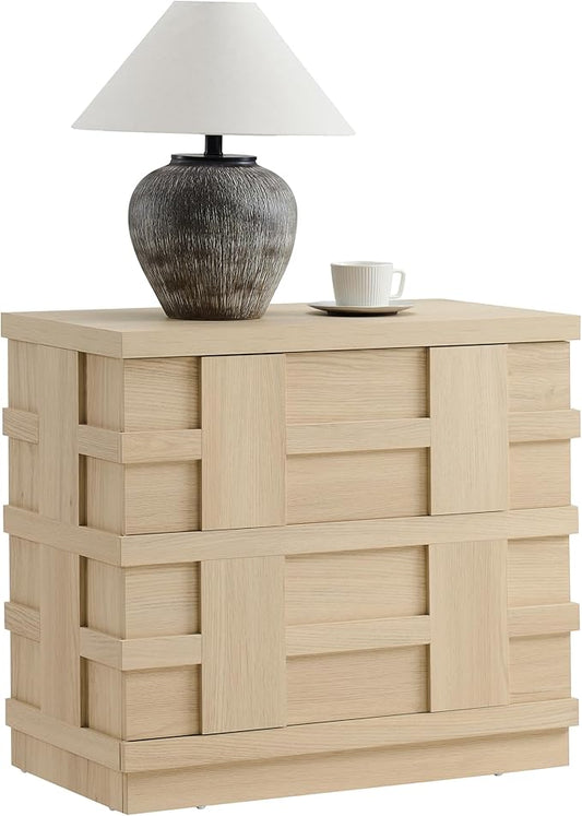 VividVibe Night Stand, Nightstand with Drawers, Bedside Table Large 3D Woven Texture Side Table Bedroom Home Office, End Table Mid Century Modern Accent Wooden Night Stand Light Oak
