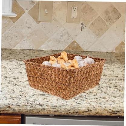 Natural Seagrass Basket Organizer Capacity Kitchen Storage Box for Spices Utensils Desktop Storage Versatile Home Organizer for All Rooms