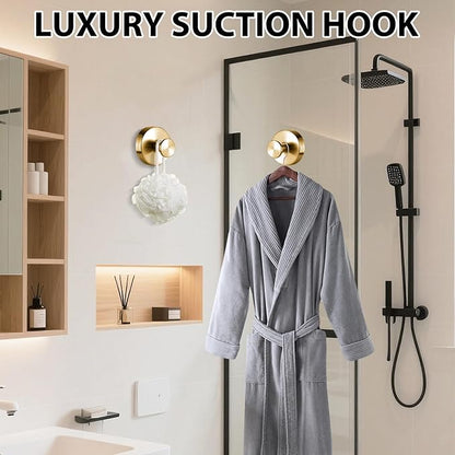 HESUSLA Suction Cup Hooks for Wreaths on Glass,2025 New Model No-Drill Suction Cup Hooks,Wreath Hangers for Front Doors,Metal Towel Hooks for Showers Bathrooms Mirrors(2 Pack,Gold)