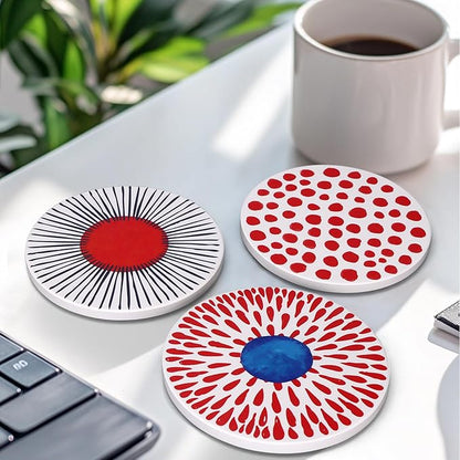 Absorbent Coasters Set of 6 Round Ceramic Coasters for Drinks Modern Colorful Boho Coasters with Holder Cute Coffee Table Decor Coaster Outdoor Stone Cup Coasters Funky Cool Coasters Desk Coasters