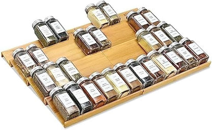 KitHero Spice Drawer Organzier,4 Tiers- 8Pcs Bamboo Spice Rack Tray Insert for Cabinet Drawer Countertop, Kitchen Seasoning Storage Drawer Organization,22" Wide x 15.8" Deep （Hold UP To 48 Jars