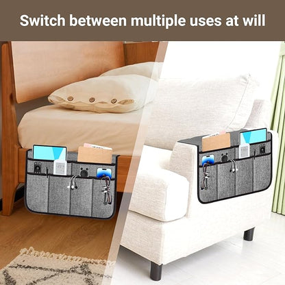 Meeall Armchair Caddy & Remote Control Holder for Couch & Recliner | Non-Slip Armrest Organizer with 6 Pockets for TV Remote, Phone, Tablet, Magazine & More, 19 x 35 Inches, Gray