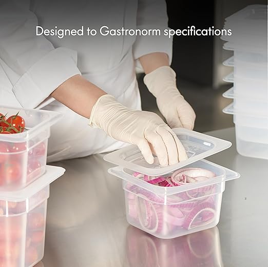 CURTA 6-Pack 1/6 Size 4" Deep Food Pan with Handled Lid – NSF Listed Commercial-Grade Translucent Polypropylene, Stackable Freezer-safe Storage for Restaurants, Catering & Buffets