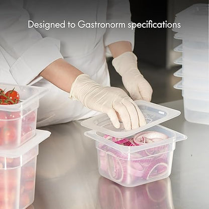 CURTA 6-Pack 1/6 Size 4" Deep Food Pan with Handled Lid – NSF Listed Commercial-Grade Translucent Polypropylene, Stackable Freezer-safe Storage for Restaurants, Catering & Buffets