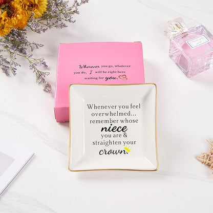 Spegiffu Niece Gifts from Auntie - Jewelry Dish Tray - 'When You Feel Overwhelmed...Straighten Your Crown', Birthday, Mother's Day, Christmas, Valentine's, Wedding, Graduation