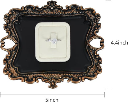 Funly mee Antique Trinket Dish Vintage Jewelry Tray, Ring Holder (Black & Gold, S)